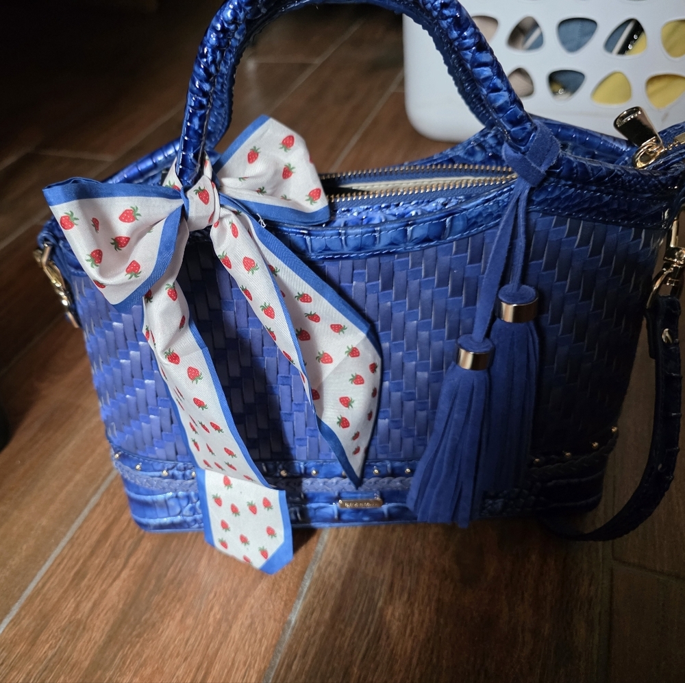 CLOSING CLOSET Brahmin Blue Woven Leather Crossbody Bag
